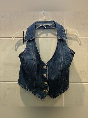 Levi’s Dark Denim Button Front Cropped Vest Halter Top NWT Large
